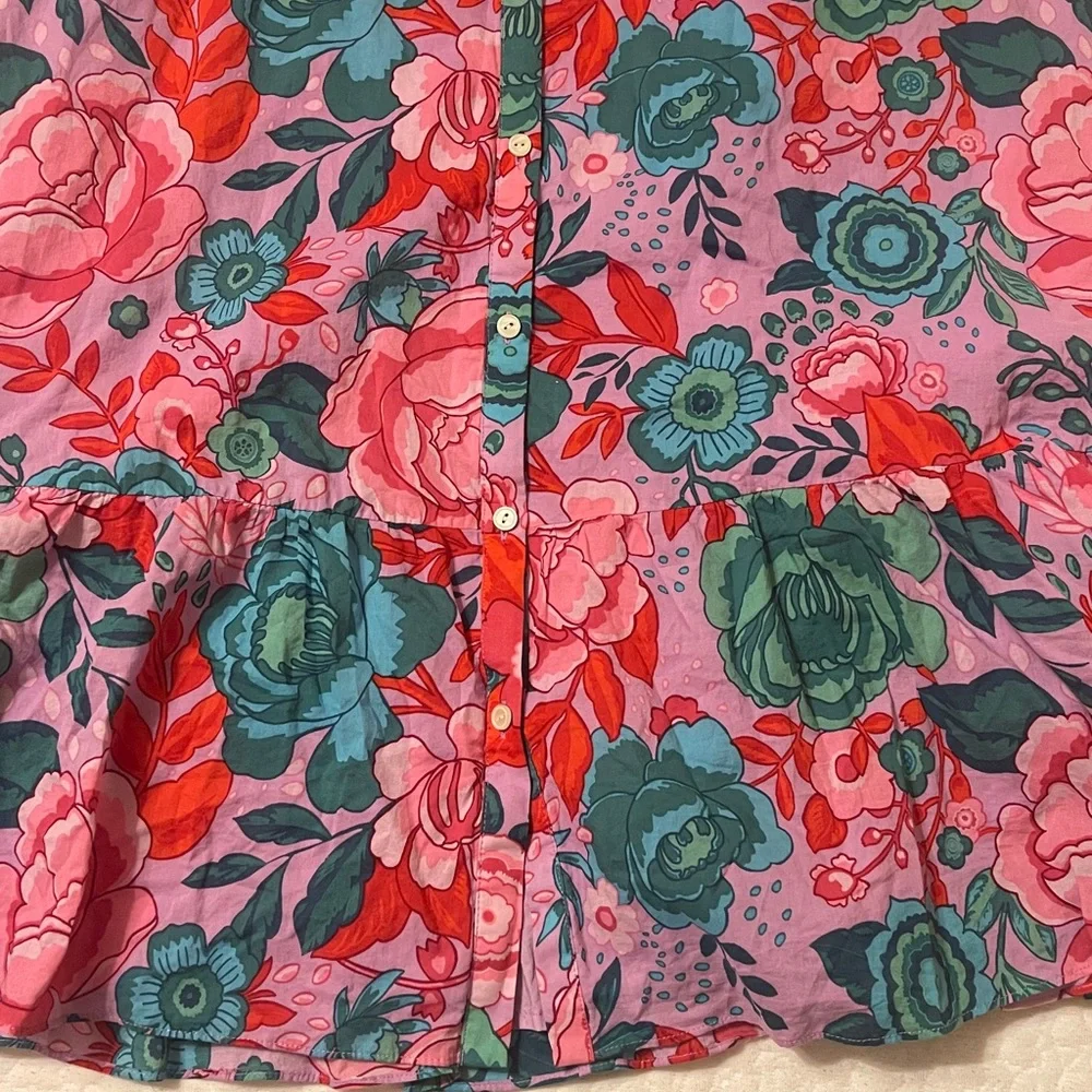 Talbots shirt dress sketched Blooms violet tulle flowers floral 100% Cotton Love